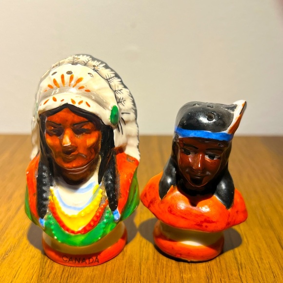 Vintage Ceramic Indian Chief and Woman Salt Pepper Shakers - Picture 1 of 7
